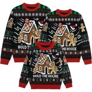 imageSimplee kids Ugly Christmas Sweater Family Matching Outfits for Holiday Party Knitted PulloverBlack Wooden House