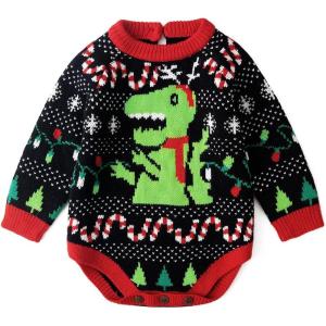 imageSimplee kids Ugly Christmas Sweater Family Matching Outfits for Holiday Party Knitted PulloverBlackdinosaur Romper