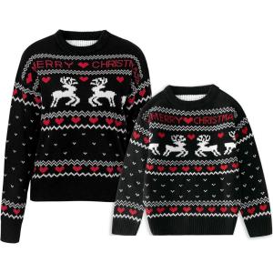 imageSimplee kids Ugly Christmas Sweater Family Matching Outfits for Holiday Party Knitted PulloverBlackelk