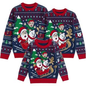 imageSimplee kids Ugly Christmas Sweater Family Matching Outfits for Holiday Party Knitted PulloverBule Santa Claus