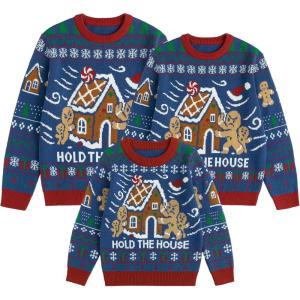 imageSimplee kids Ugly Christmas Sweater Family Matching Outfits for Holiday Party Knitted PulloverNavy Wooden House