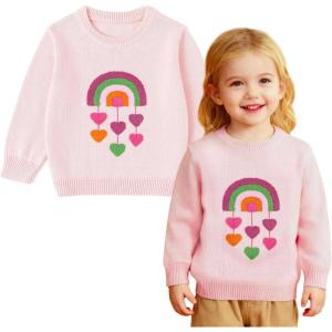 imageSimplee kids Baby Pullover Sweater Valentines Outfit Love Embroidery Knit Sweaters Coat for Autumn Fall and WinterPink Rainbow