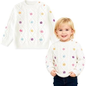 imageSimplee kids Baby Pullover Sweater Valentines Outfit Love Embroidery Knit Sweaters Coat for Autumn Fall and WinterWhite Argyle Flower
