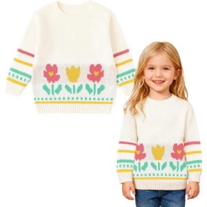 imageSimplee kids Baby Pullover Sweater Valentines Outfit Love Embroidery Knit Sweaters Coat for Autumn Fall and WinterWhite Flowers