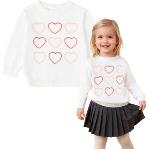 imageSimplee kids Baby Pullover Sweater Valentines Outfit Love Embroidery Knit Sweaters Coat for Autumn Fall and WinterWhite Hearts