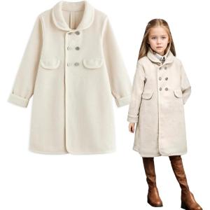 imageSimplee kids Girls Dress Coat Lapel Button Winter Jackets Coats Long Sleeve Outerwear with Pockets 414YearApricota