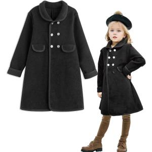 imageSimplee kids Girls Dress Coat Lapel Button Winter Jackets Coats Long Sleeve Outerwear with Pockets 414YearBlacka