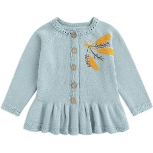 imageSimplee kids Baby Girl Knitted Cardigan Dress Sweaters Embroidered Flowers Toddler Girl Long Hem Cardigan