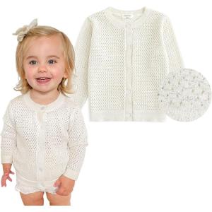 imageSimplee kids Baby Girl White Sweater Knitted Cardigan for Toddler 17Years Open Front Coats Spring Summer Kids Solid Jacket White 1218Months