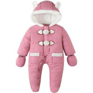 imageSimplee kids Baby Infant Girls Snowsuit Winter Hooded Footed Warm Jumpsuit Outerwear with Gloves for 324 MonthAdarkpink
