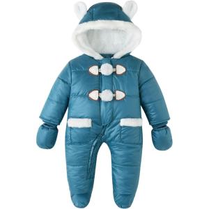 imageSimplee kids Baby Infant Girls Snowsuit Winter Hooded Footed Warm Jumpsuit Outerwear with Gloves for 324 MonthAlakeblue