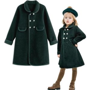 imageSimplee kids Girls Dress Coat Lapel Button Winter Jackets Coats Long Sleeve Outerwear with Pockets 414YearDark Green