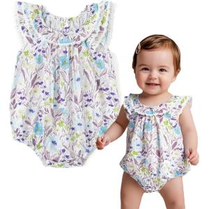 imageSimplee kids Baby Girls Summer Romper Onesie Infant Newborn Floral Ruffled Sleeveless BodysuitAblue