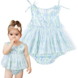 imageSimplee kids Baby Girls Summer Romper Onesie Infant Newborn Floral Ruffled Sleeveless BodysuitBlue Tulle