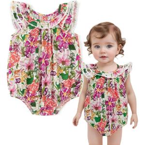 imageSimplee kids Baby Girls Summer Romper Onesie Infant Newborn Floral Ruffled Sleeveless BodysuitBorange