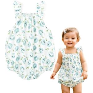 imageSimplee kids Baby Girls Summer Romper Onesie Infant Newborn Floral Ruffled Sleeveless BodysuitFlblue