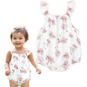 imageSimplee kids Baby Girls Summer Romper Onesie Infant Newborn Floral Ruffled Sleeveless BodysuitFlpink