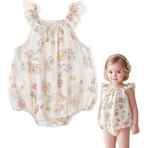 imageSimplee kids Baby Girls Summer Romper Onesie Infant Newborn Floral Ruffled Sleeveless BodysuitPink Flower