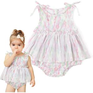 imageSimplee kids Baby Girls Summer Romper Onesie Infant Newborn Floral Ruffled Sleeveless BodysuitPink Tulle