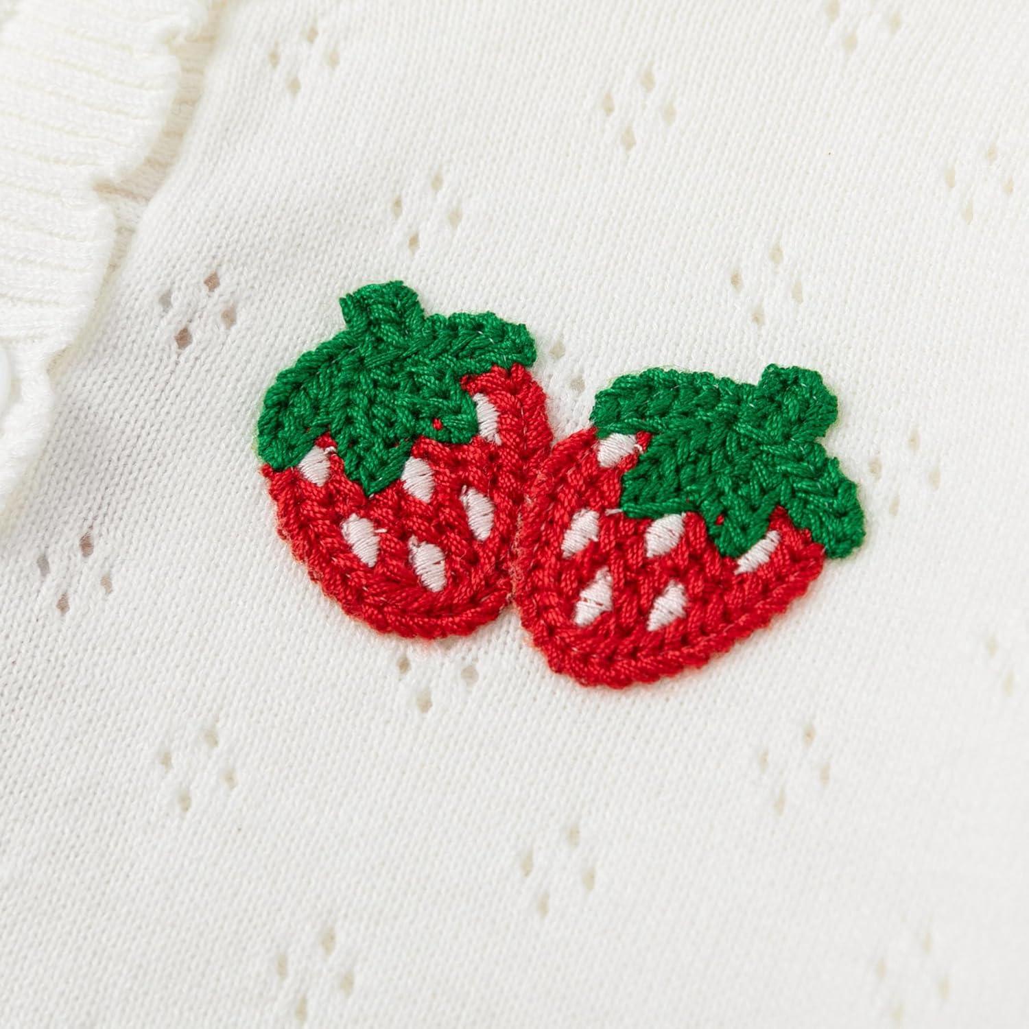 imageSimplee kids Baby Girl Knit Cardigan Sweater Cream Cotton Autumn CoatAwhite Strawberry