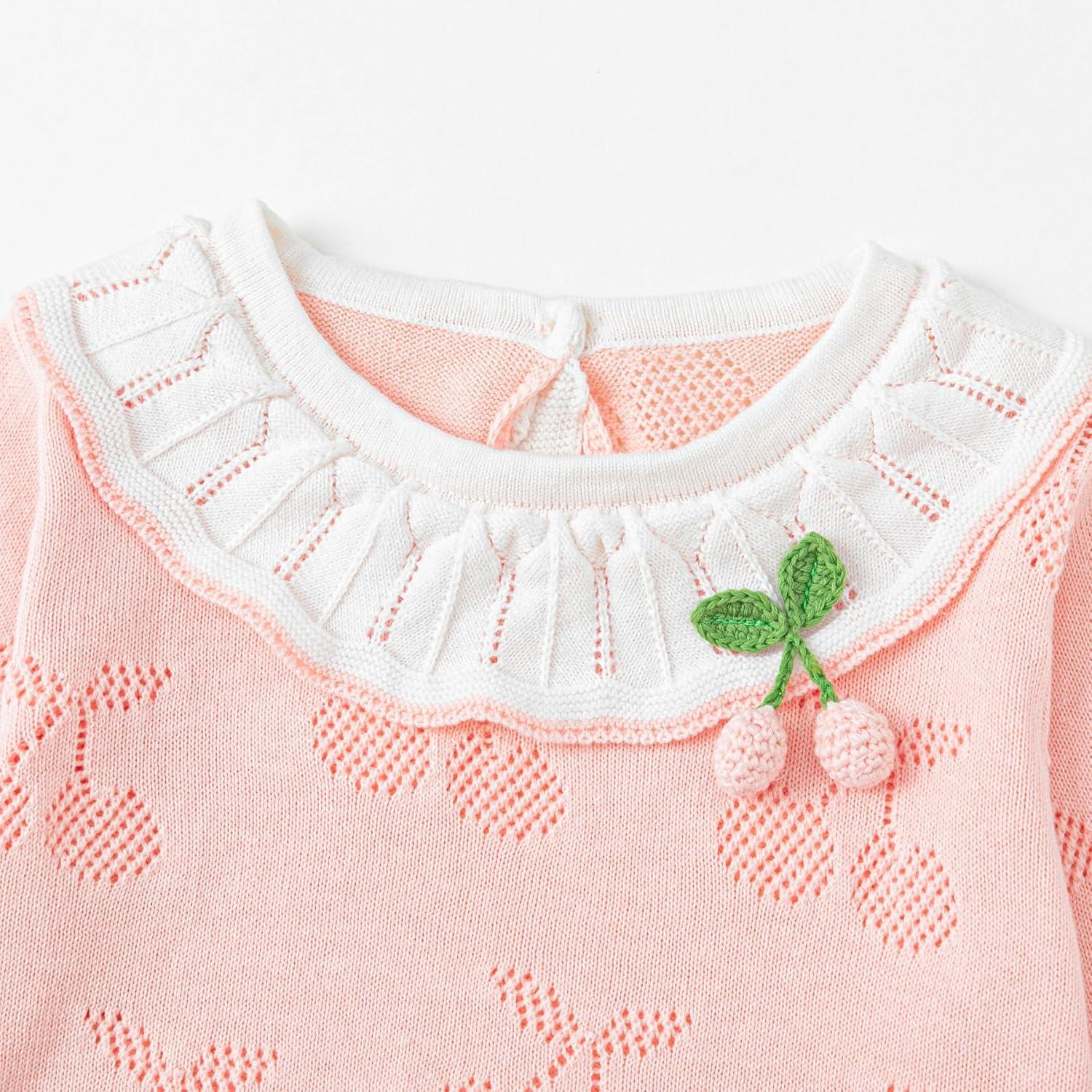 imageSimplee kids Baby Girl Outfits Baby Girls Knit Romper Long Sleeve Romper Cherry Print Romper Outfit for Fall SpringPink