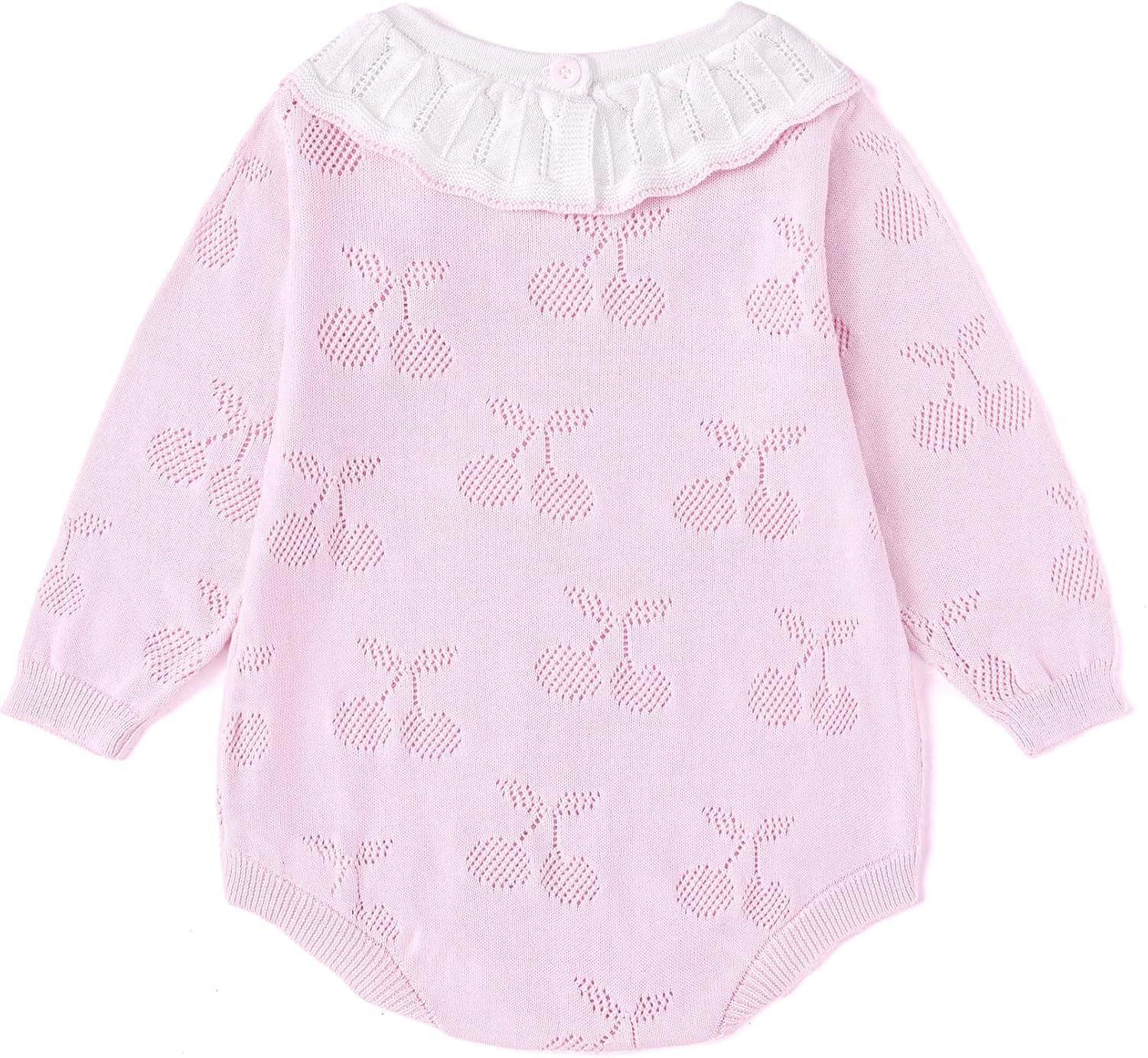 imageSimplee kids Baby Girl Outfits Baby Girls Knit Romper Long Sleeve Romper Cherry Print Romper Outfit for Fall SpringPurple