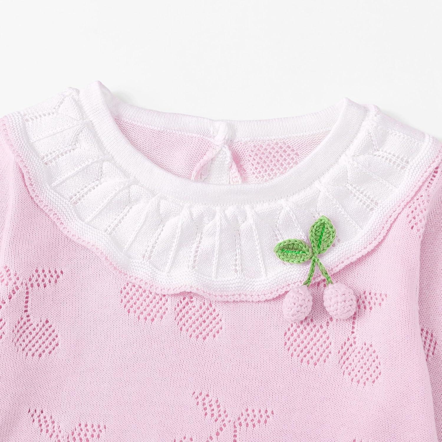 imageSimplee kids Baby Girl Outfits Baby Girls Knit Romper Long Sleeve Romper Cherry Print Romper Outfit for Fall SpringPurple