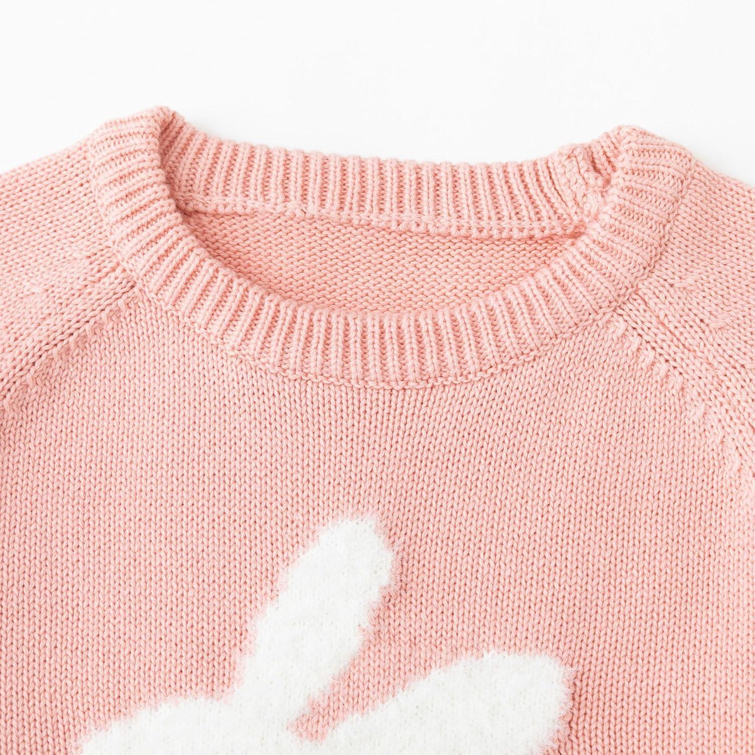 imageSimplee kids Baby Pullover Sweater Valentines Outfit Love Embroidery Knit Sweaters Coat for Autumn Fall and WinterPink Rabbit