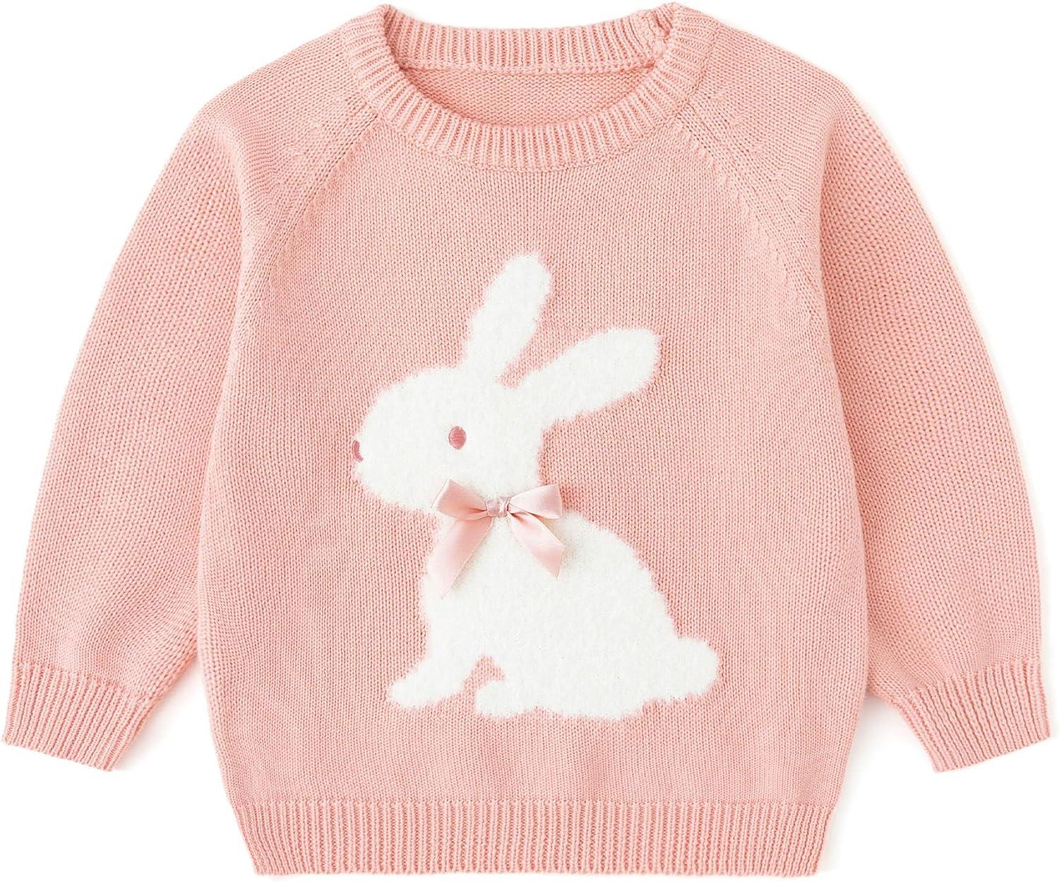 imageSimplee kids Baby Pullover Sweater Valentines Outfit Love Embroidery Knit Sweaters Coat for Autumn Fall and WinterPink Rabbit
