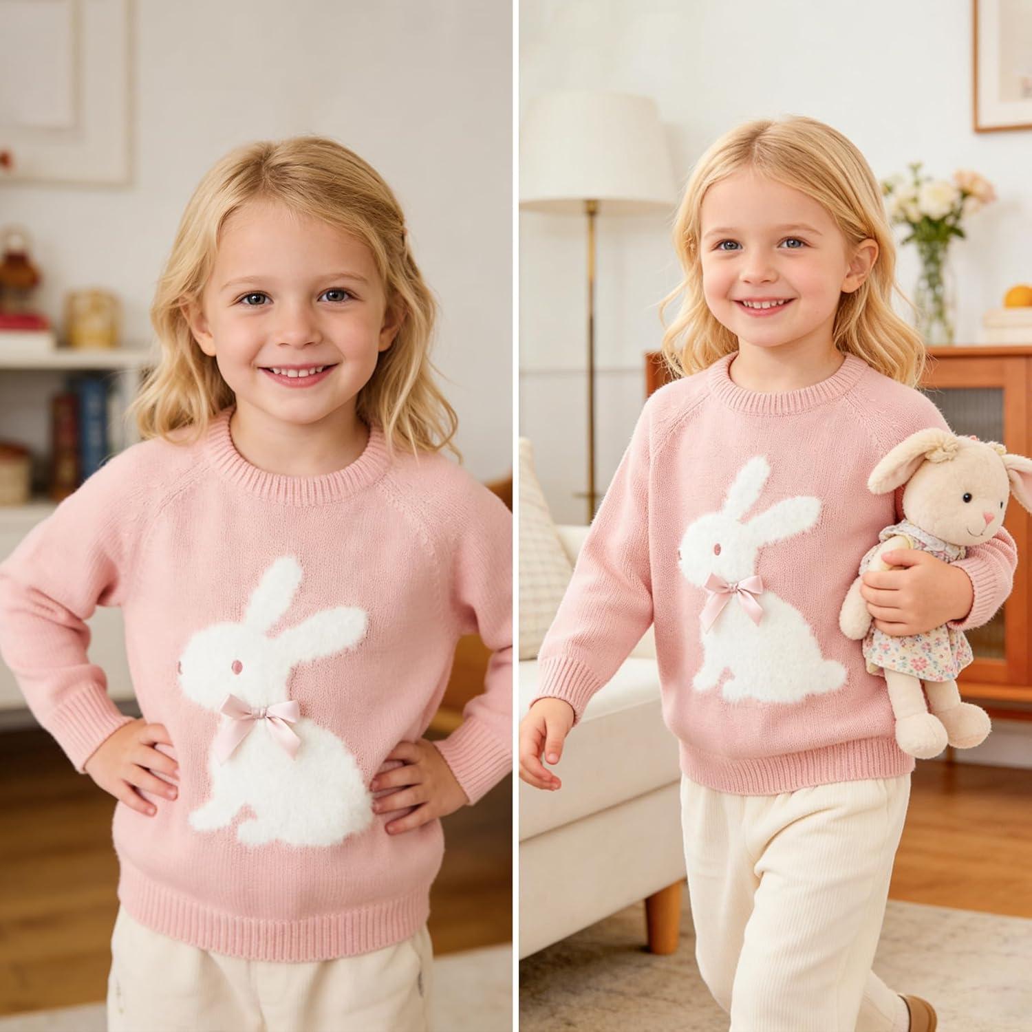 imageSimplee kids Baby Pullover Sweater Valentines Outfit Love Embroidery Knit Sweaters Coat for Autumn Fall and WinterPink Rabbit
