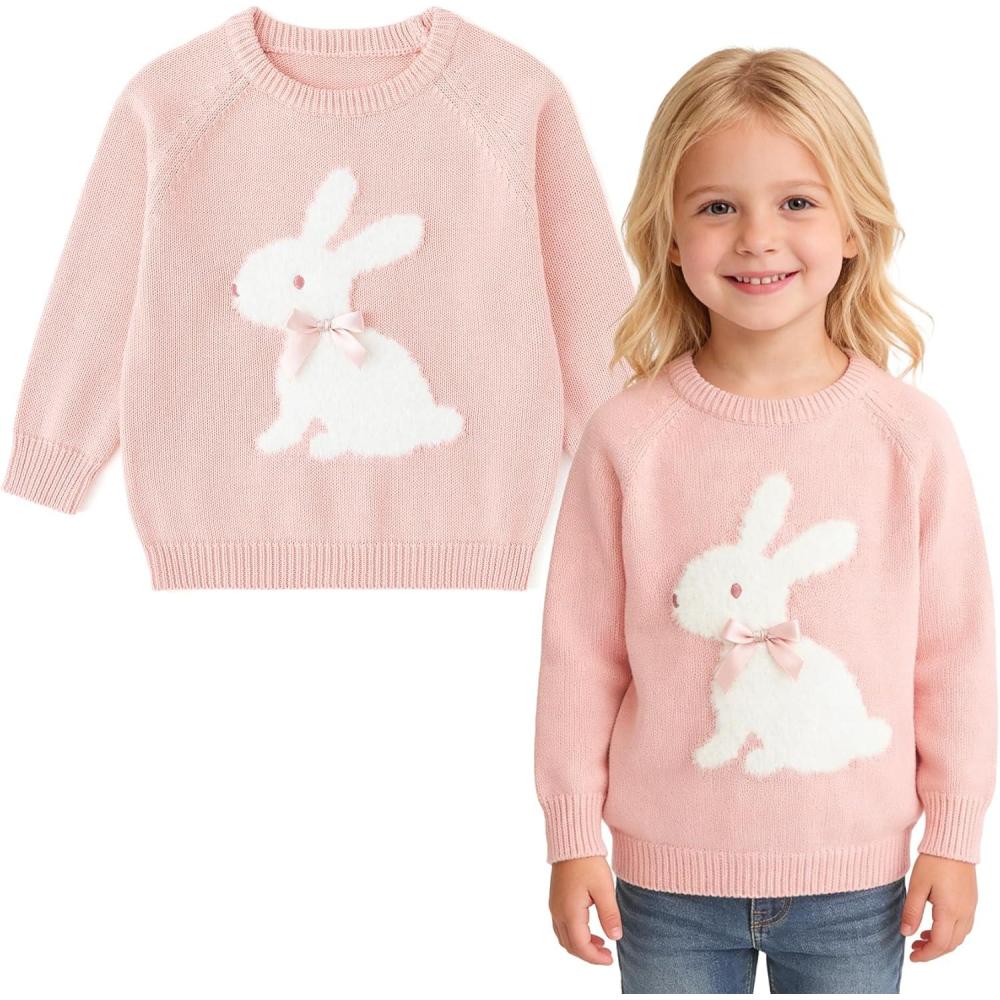 imageSimplee kids Baby Pullover Sweater Valentines Outfit Love Embroidery Knit Sweaters Coat for Autumn Fall and WinterPink Rabbit