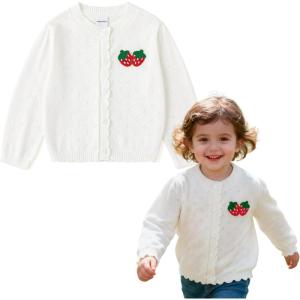 imageSimplee kids Baby Girl Knit Cardigan Sweater Cream Cotton Autumn CoatAwhite Strawberry