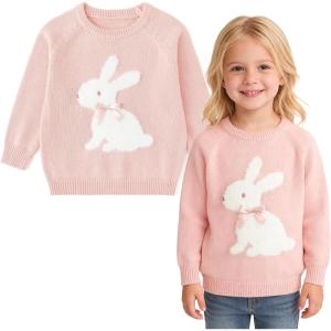 imageSimplee kids Baby Pullover Sweater Valentines Outfit Love Embroidery Knit Sweaters Coat for Autumn Fall and WinterPink Rabbit