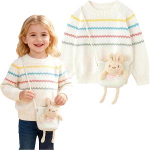 imageSimplee kids Baby Girl Knit Sweater with Bear in The Pocket Toddler Pullover Sweater Cute Fall Winter ClothesCrabbit Doll