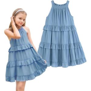 imageSimplee kids Girls Dresses Sleeveless Linen Teen Dresses Casual Summer DressBlue