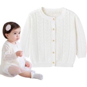 imageSimplee kids Baby Girl Thin Sweater Solid Cardigans Baby Girls Long Sleeve CardiganD  White