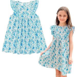 imageSimplee kids Baby Girls Casual Dress Toddler Smocking Dress Floral Print Sundress for Spring Summer 16 YearsBcfloral Blue