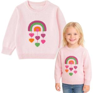 imageSimplee kids Baby Pullover Sweater Valentines Outfit Love Embroidery Knit Sweaters Coat for Autumn Fall and WinterPink Rainbow