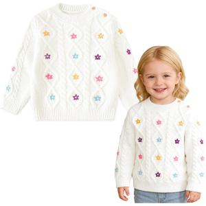 imageSimplee kids Baby Pullover Sweater Valentines Outfit Love Embroidery Knit Sweaters Coat for Autumn Fall and WinterWhite Argyle Flower