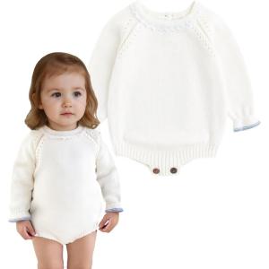 imageSimplee kids Baby Girls Kint Romper Fall Long Sleeve Rompers Newborn Baby Solid Overall Jumpsuit OutfitsAwhite