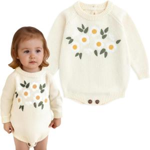 imageSimplee kids Baby Girls Kint Romper Fall Long Sleeve Rompers Newborn Baby Solid Overall Jumpsuit OutfitsBapricot Flower