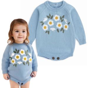 imageSimplee kids Baby Girls Kint Romper Fall Long Sleeve Rompers Newborn Baby Solid Overall Jumpsuit OutfitsBblue Flower