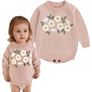 imageSimplee kids Baby Girls Kint Romper Fall Long Sleeve Rompers Newborn Baby Solid Overall Jumpsuit OutfitsBpink Flower