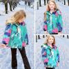 image:imageSimplee kids Girls Waterproof Snow Jacket Fleece Winter Windproof Ski Jackets for Toddler Girls Hooded Warm CoatMblue and Green Splash Ink