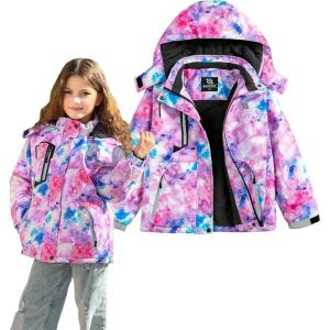 image:imageSimplee kids Girls Waterproof Snow Jacket Fleece Winter Windproof Ski Jackets for Toddler Girls Hooded Warm CoatMpink Purple Universe