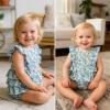 image:imageSimplee kids Baby Girls Romper Sleeveless Summer Outfits Rompers baby rompers girl Floral Pattern Button One Piece OutfitBlue Floral