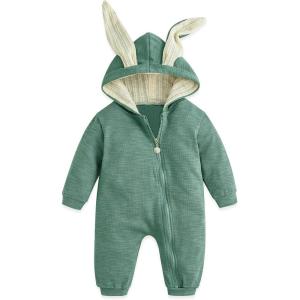 image:imageSimplee kids Animal Bunny Baby Easter Romper Long Ear Rabbit Hoodie Romper Jumpsuit with Zipper9green