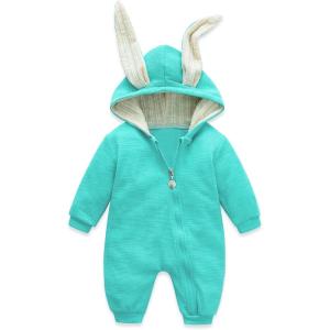 image:imageSimplee kids Animal Bunny Baby Easter Romper Long Ear Rabbit Hoodie Romper Jumpsuit with ZipperGblue Turquoise