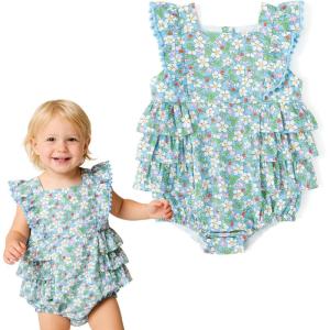 image:imageSimplee kids Baby Girls Romper Sleeveless Summer Outfits Rompers baby rompers girl Floral Pattern Button One Piece OutfitBlue Floral