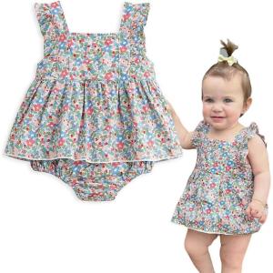 image:imageSimplee kids Baby Infant Girls Summer Romper Dress Summer Cotton Ruffle Sleeve Floral Onesie for 3 Months Yellow